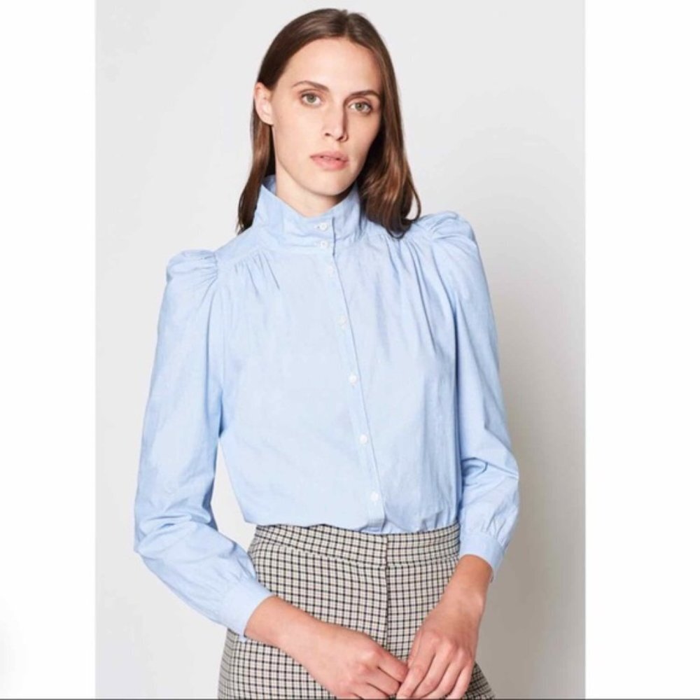 JOIE Tandice Gathered Shoulder Blouse In Maritime Chambray